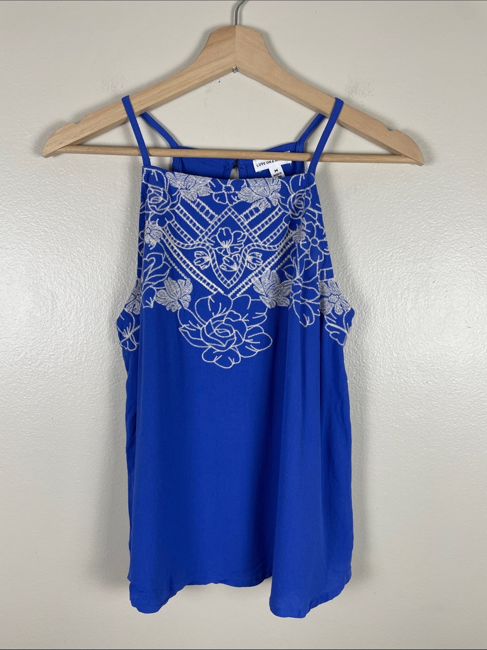 love on a hanger Cobalt Blue Halter Camisole with Grey Embroidery. NEW Medium